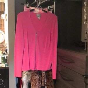 V-neck knit cardigan sweater with chrome zipper